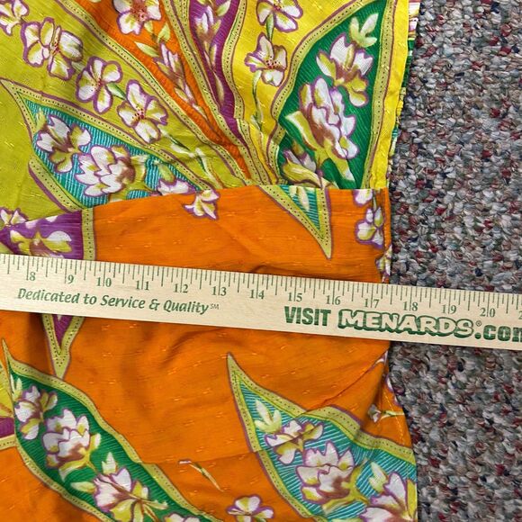 Haute Hippie Green Orange Orchid Floral Print Collared LS Cropped Wrap Top Sz S - Picture 14 of 16